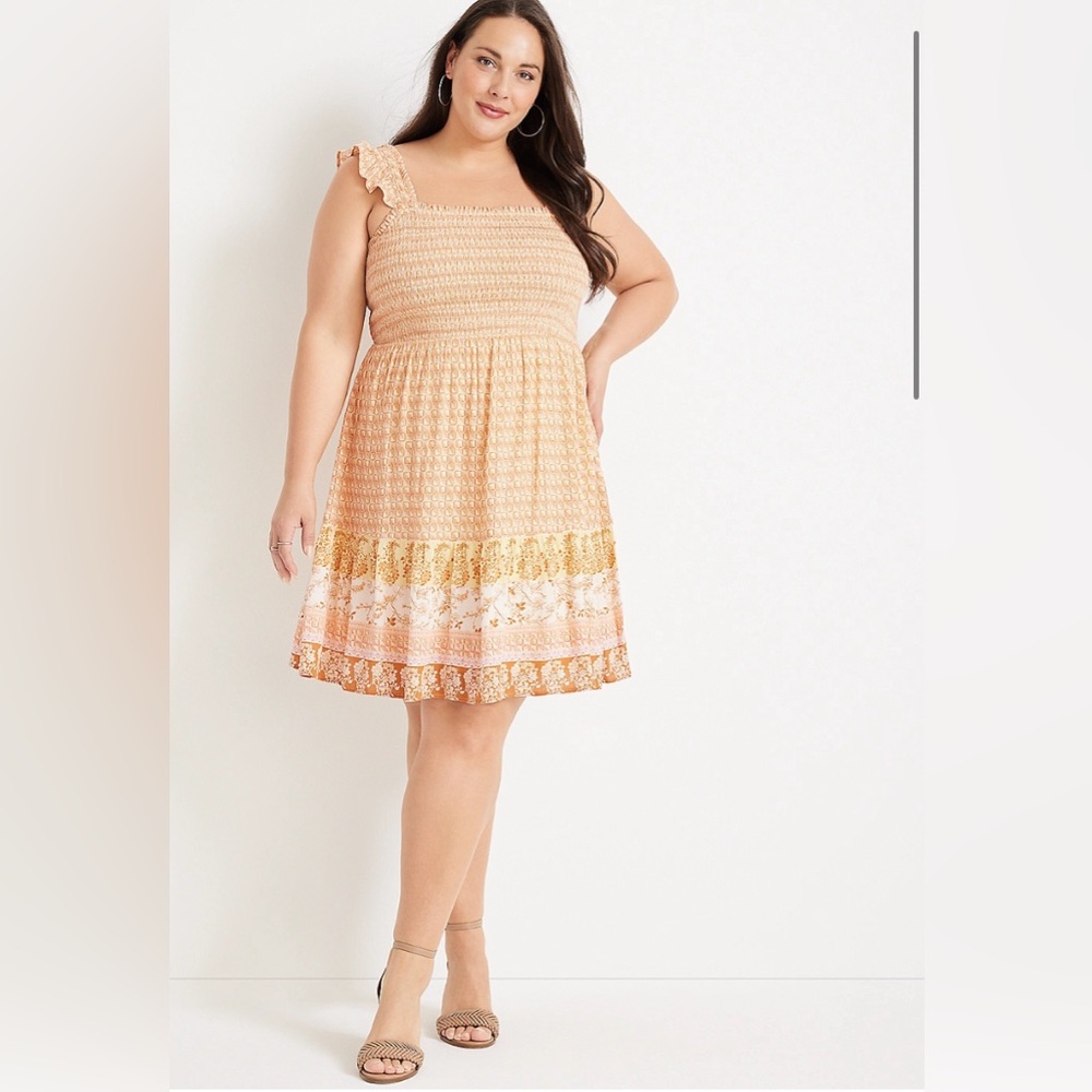 Maurices Floral Mixed Print Smocked Mini Dress Plus Size 1X